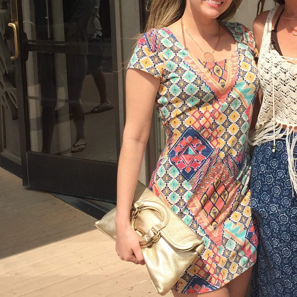 Multi color short dress keyhole back